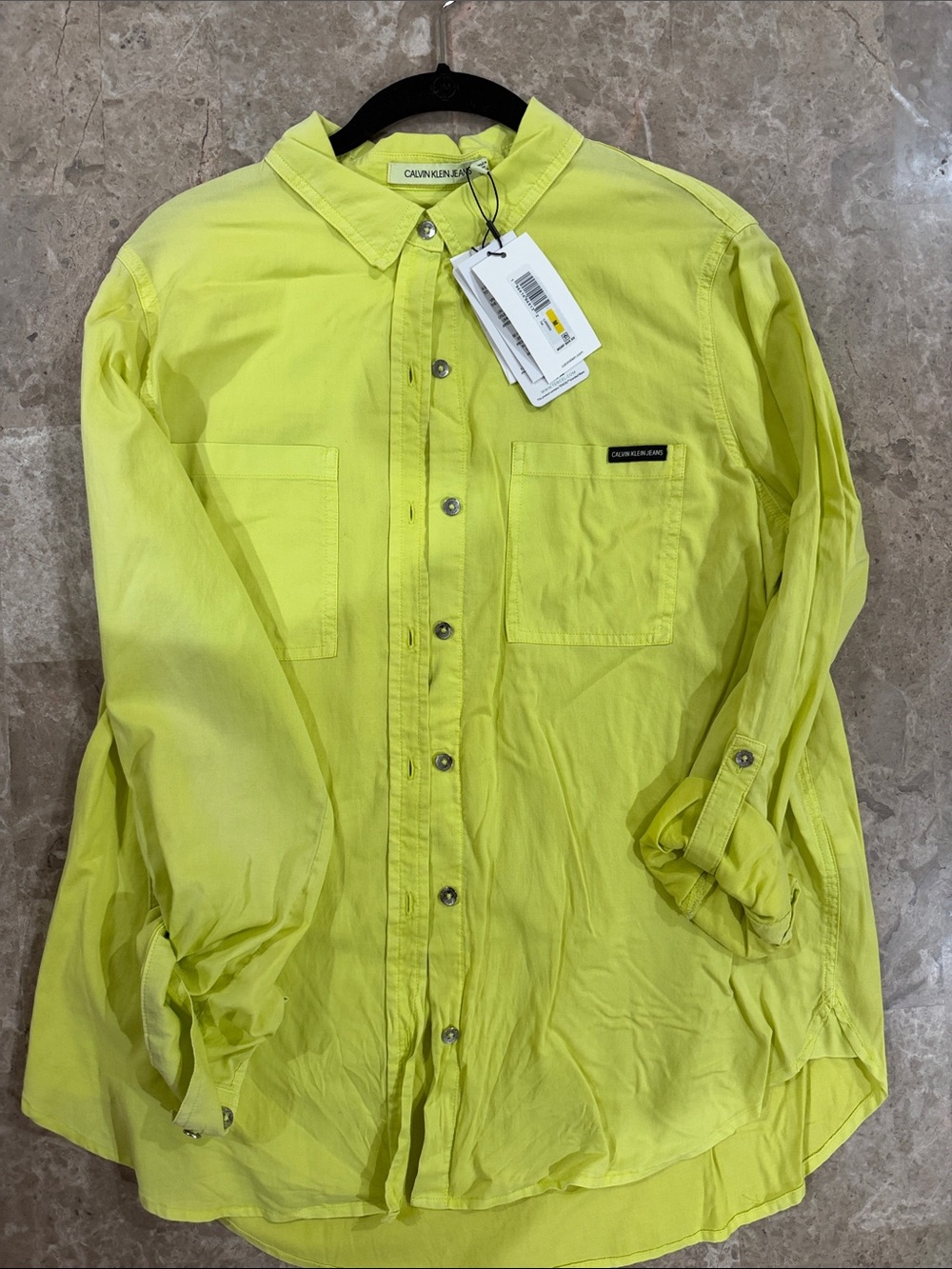 Calvin Klein Women's Neon Lime Button-Down Shirt
